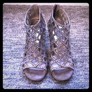 Micheal Kors Caged Suede Crystal Open Toe Booties